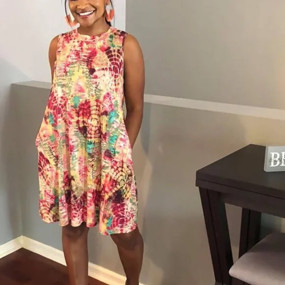 NWT Tie Dye Sleeveless Swing Dress - Picture 1 of 9